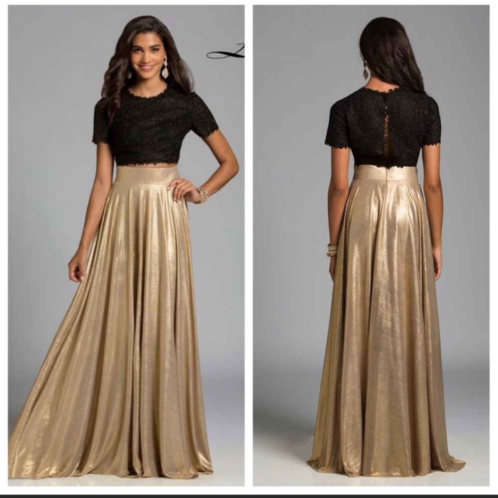 2 TWO piece gold skirt black top gown